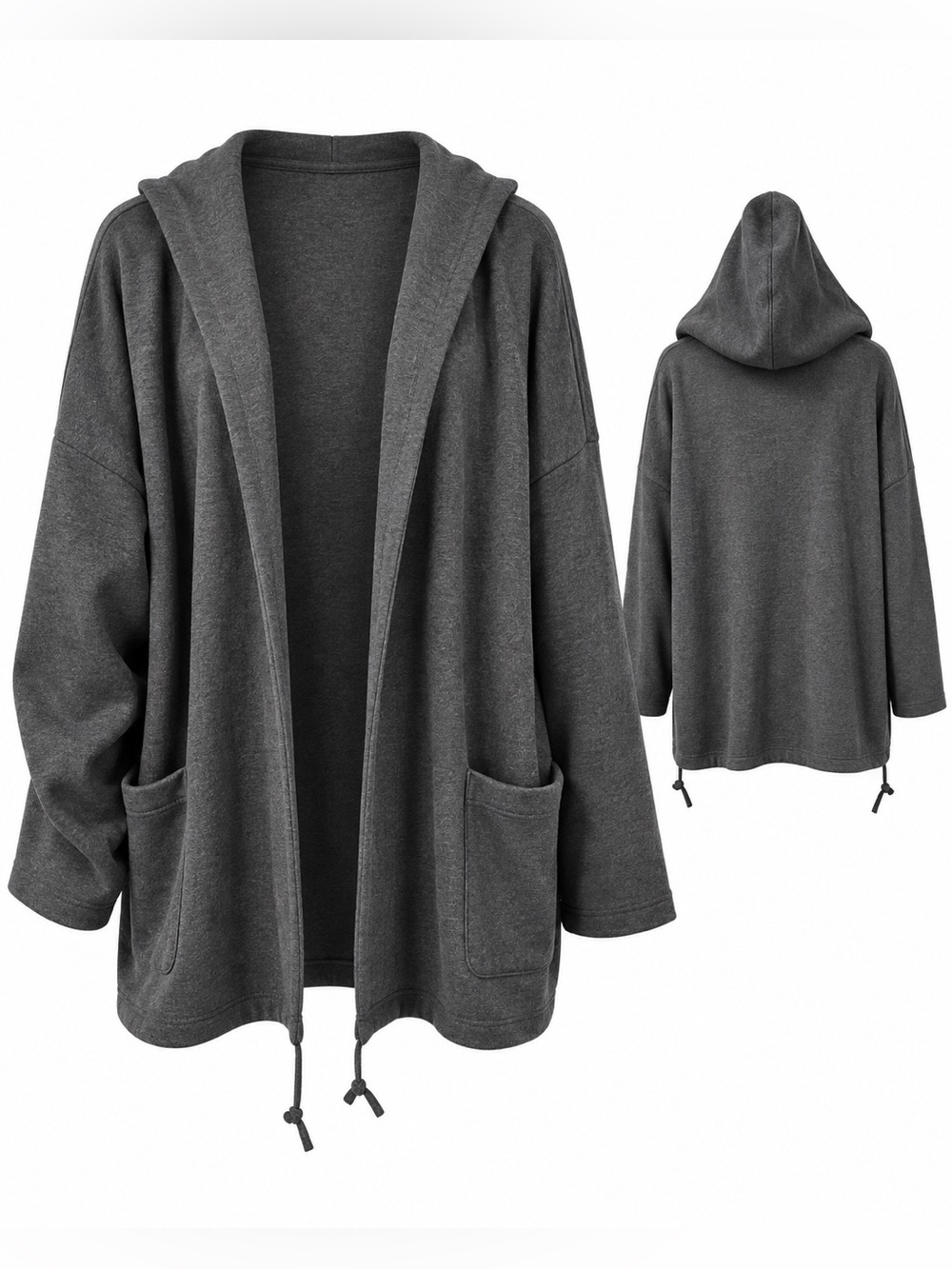 Lauren Ralph Lauren Active Hooded Open Front Cardigan Charcoal Gray XL